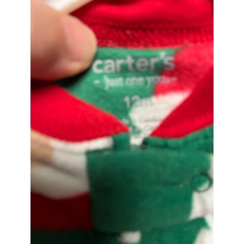 Christmas Carter's 2 piece set fleece sleepers NWT 12 month red/grey/green